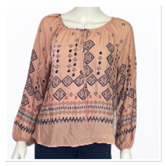 TIMING Blush Long Sleeve Tie Front Aztec Print Top. Size S & L P325/A - Picture 2 of 6